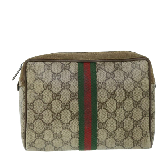 GUCCI GG Canvas Web Sherry Line Clutch Bag PVC Leather Beige Green Auth 54882 - Picture 13 of 16